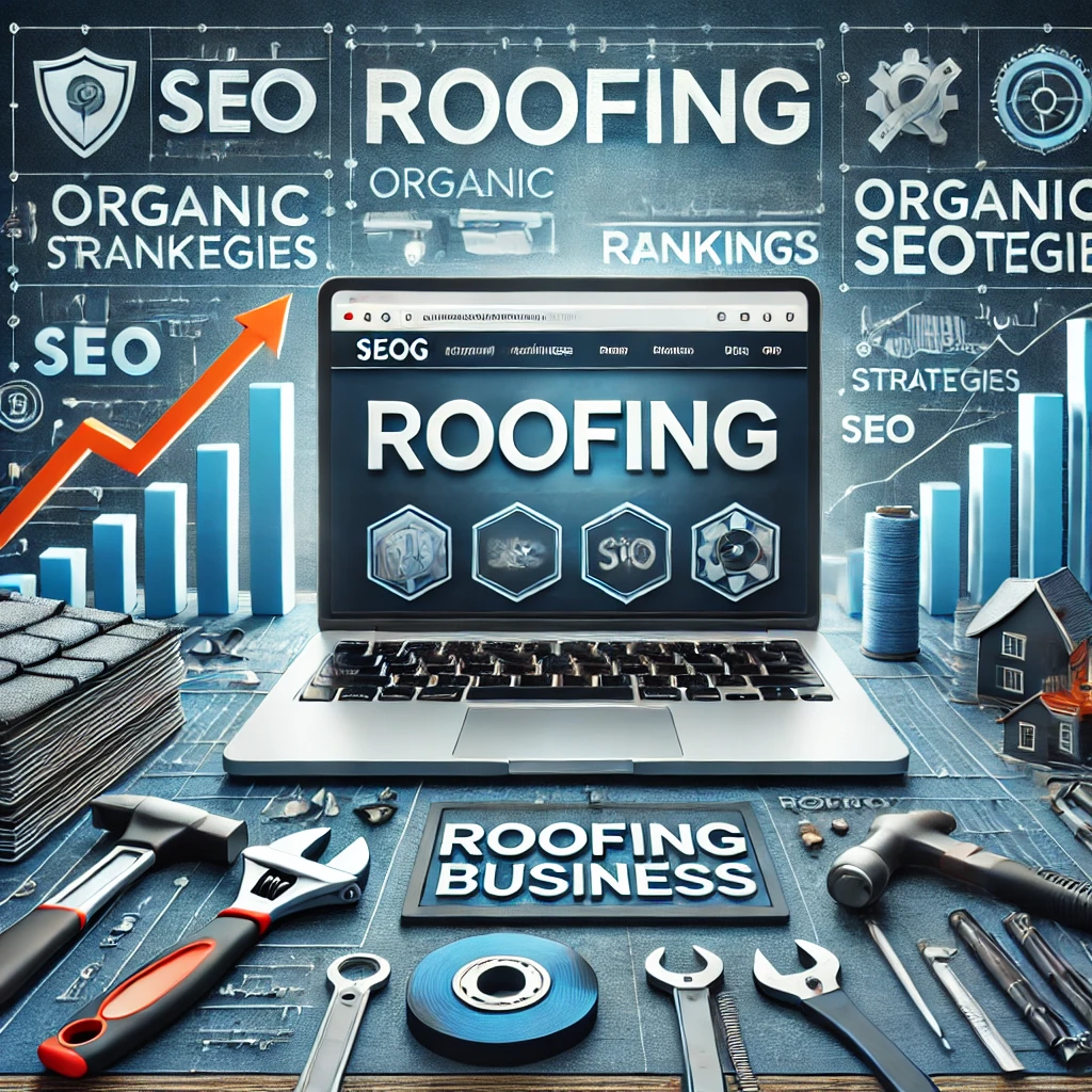 An image showcasing a roofing business website with high SEO rankings, visible on a laptop screen, symbolizing the power of organic SEO strategies for the roofing industry.